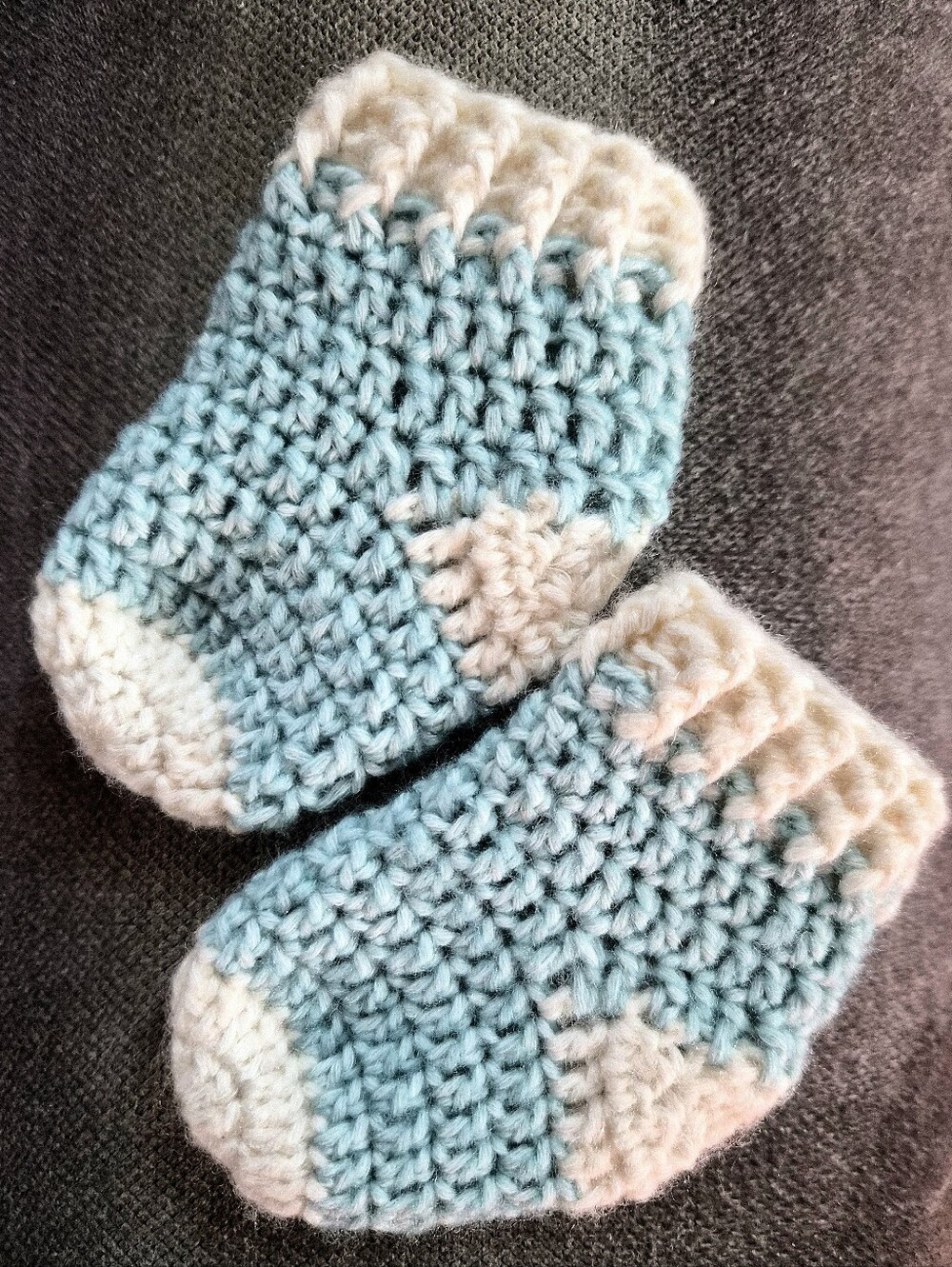 Handmade Dusty Blue and Cream Baby Crochet Socks